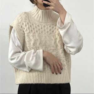 Korean Cream Cable Knit Sweater Vest